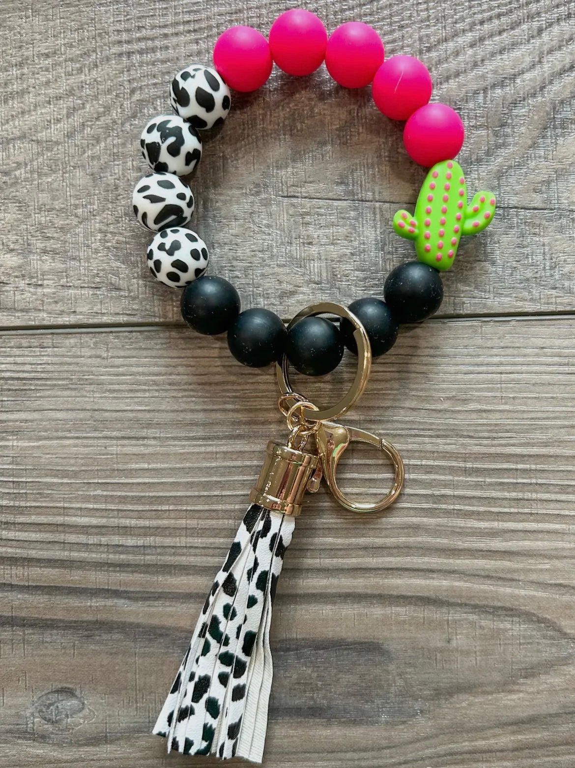 Pink & Black Cactus Wristlet/Keychain