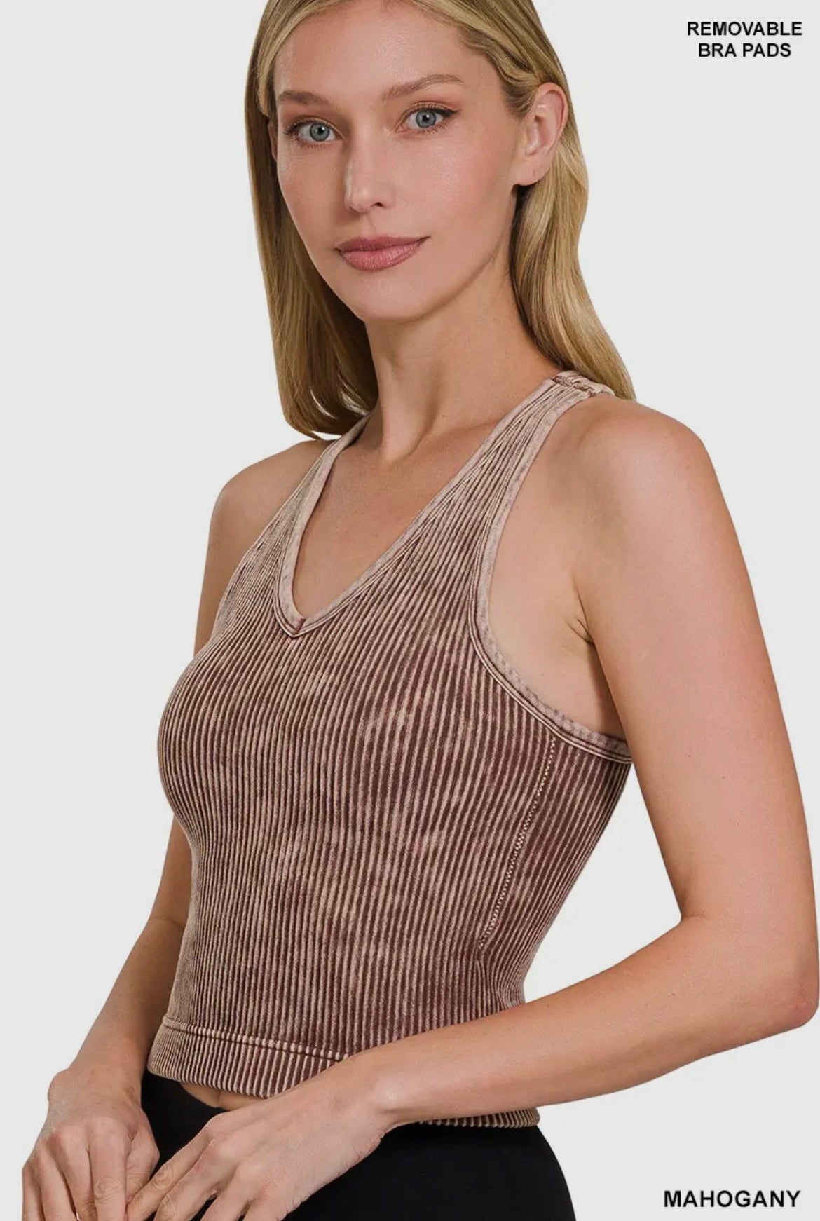 V Neck Washed Ribbed Seamless Tank Top
