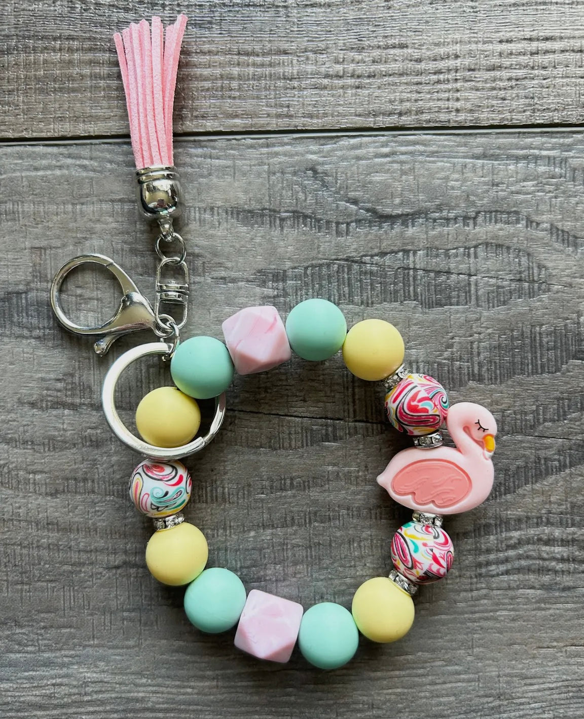Pastel Flamingo Wristlet/Keychain