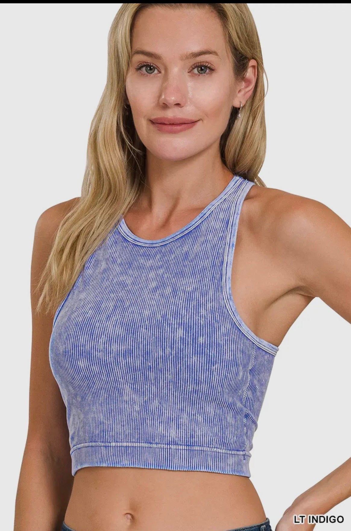 Premium Washes Seamless High-Neck Crop Tank