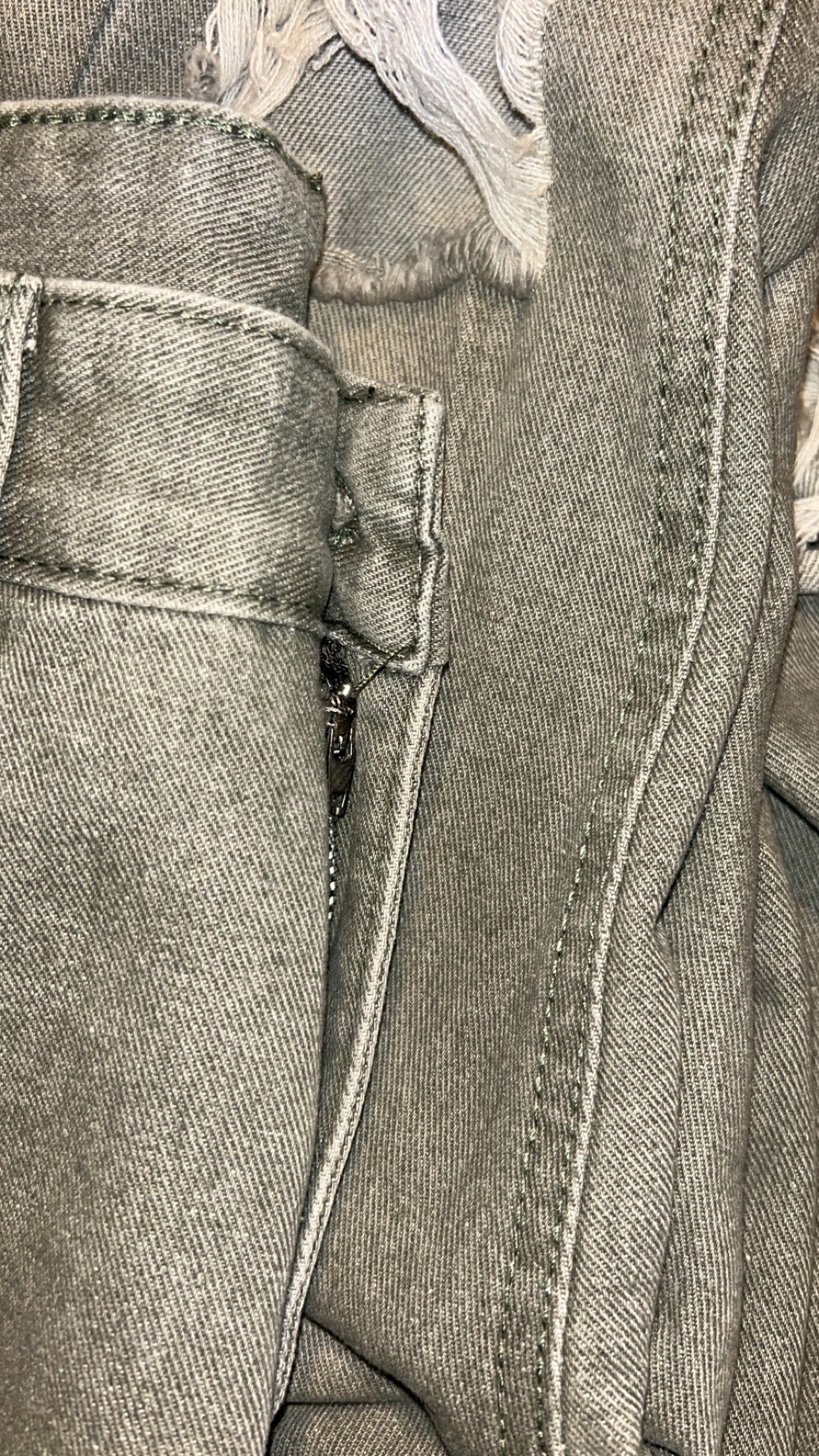 Light Olive Ripped Fray Hem Jeans