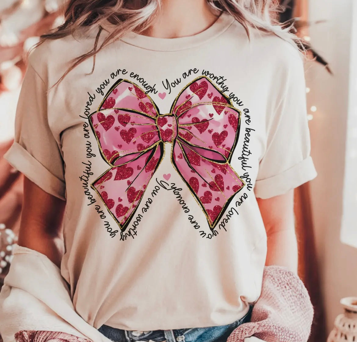 “You Are” Pink Love Bow Tee Shirt