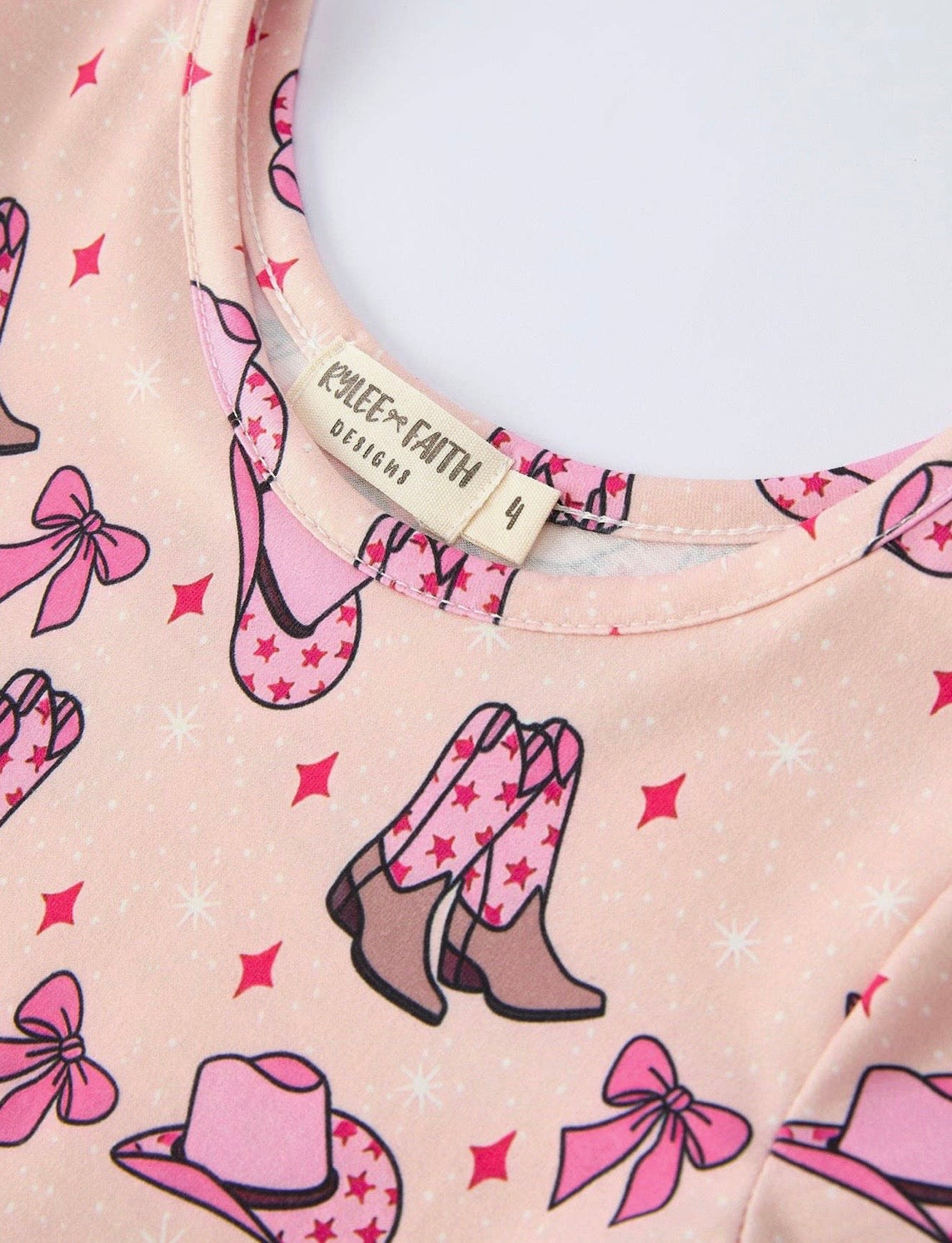 Girls pink Western boots & bows Short Sleeve Dress