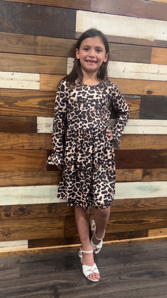 Girls Long Sleeve Leopard Dress