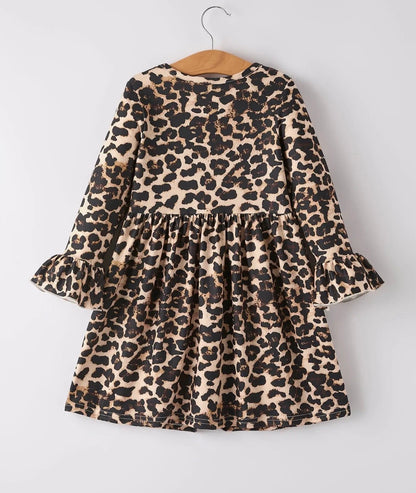 Girls Long Sleeve Leopard Dress