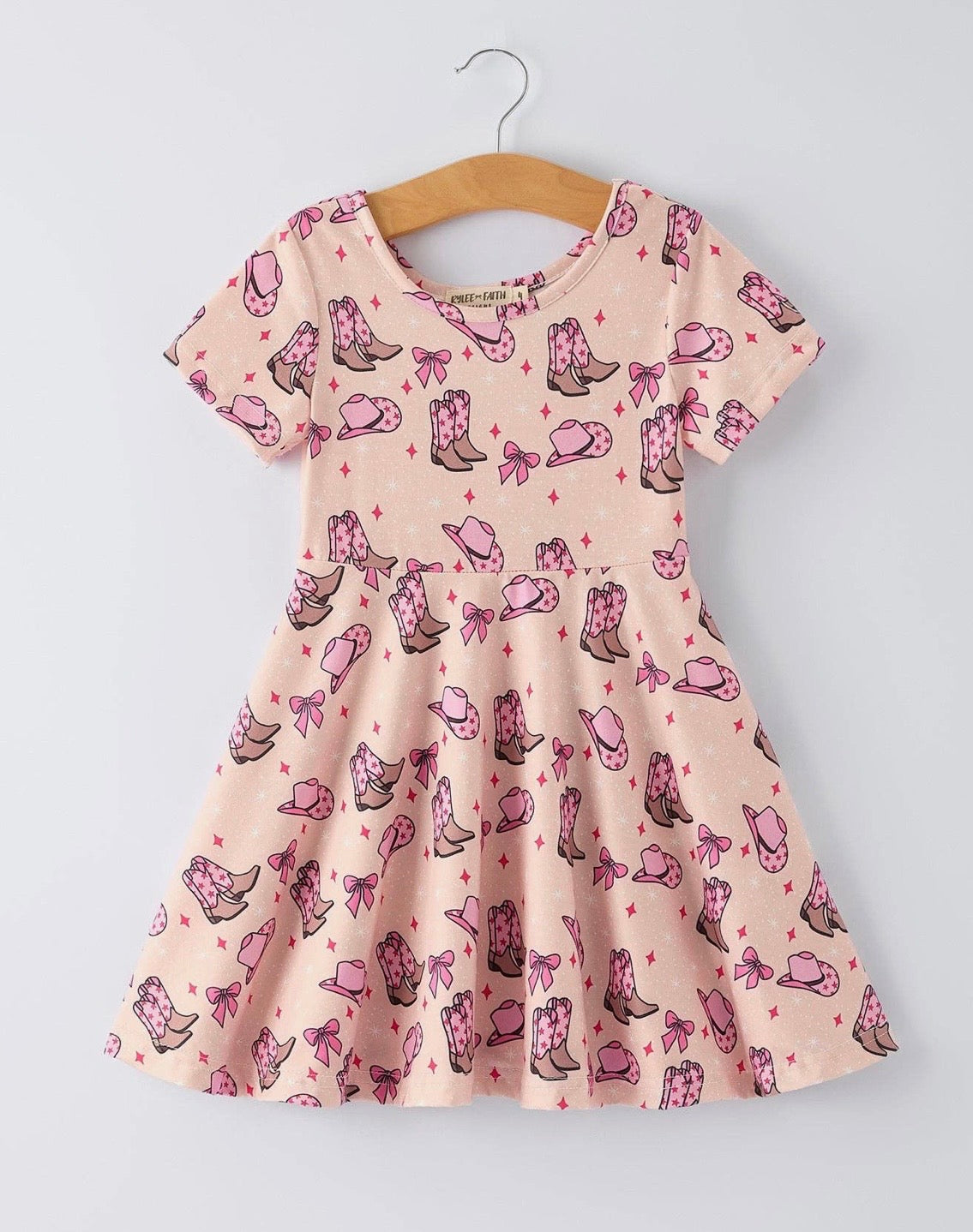 Girls pink Western boots & bows Short Sleeve Dress