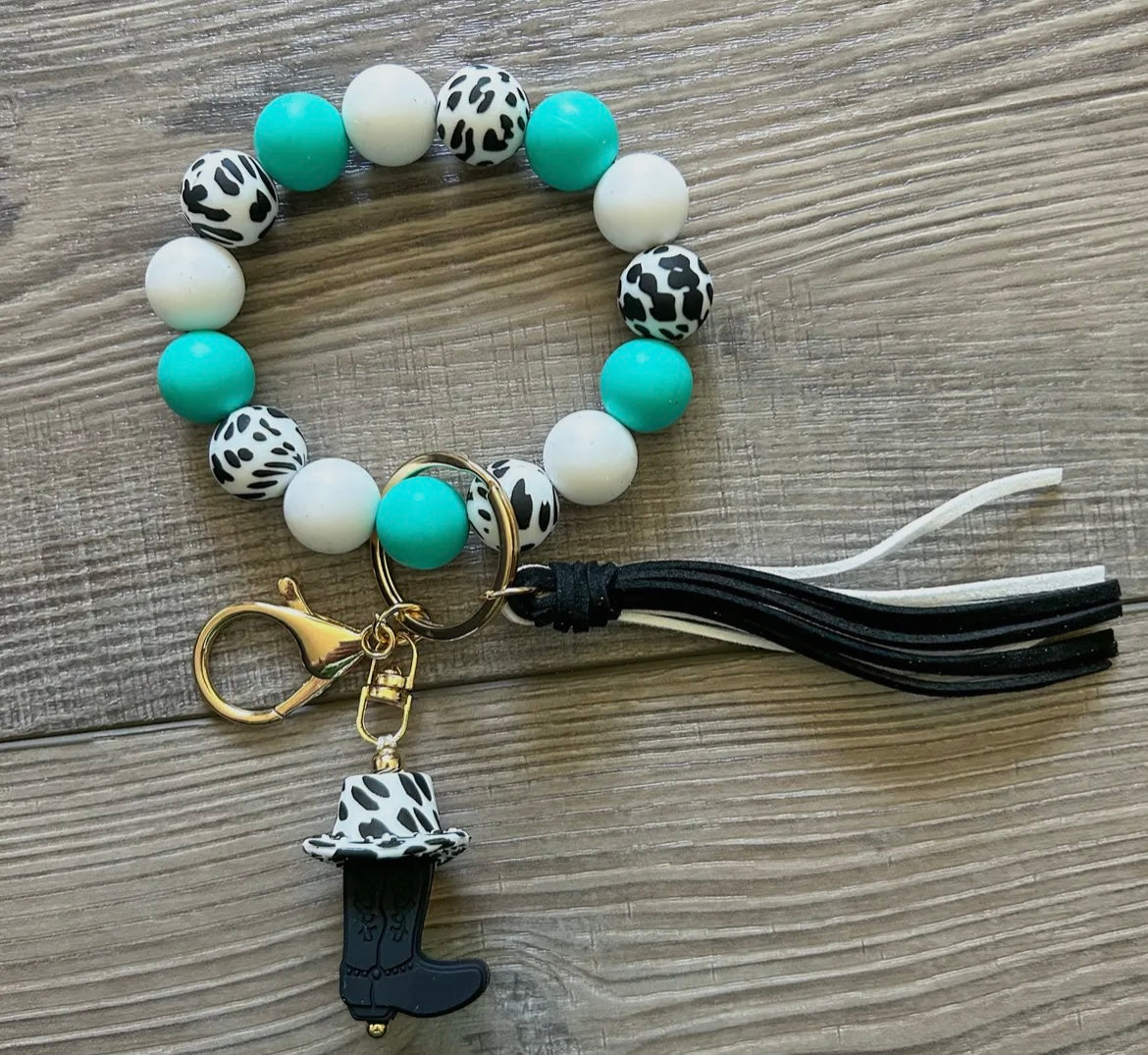 Blue Hat & Boot Western Wristlet/Keychain