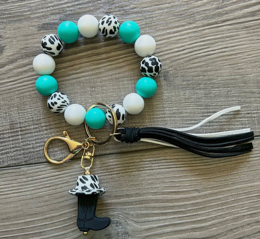Blue Hat & Boot Western Wristlet/Keychain
