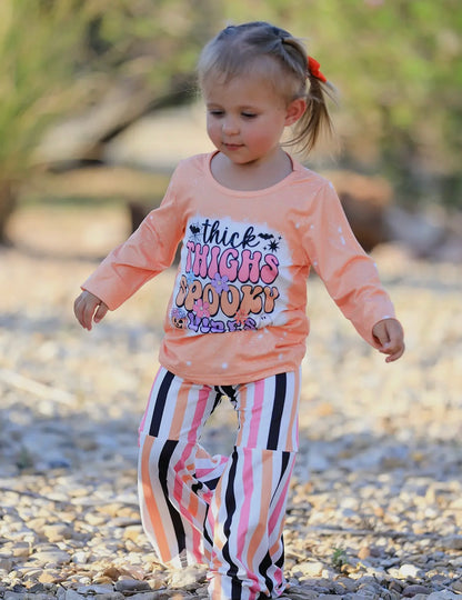 Halloween (Thick Thighs Spooky Vibes) Bleached Top & Flared Pants