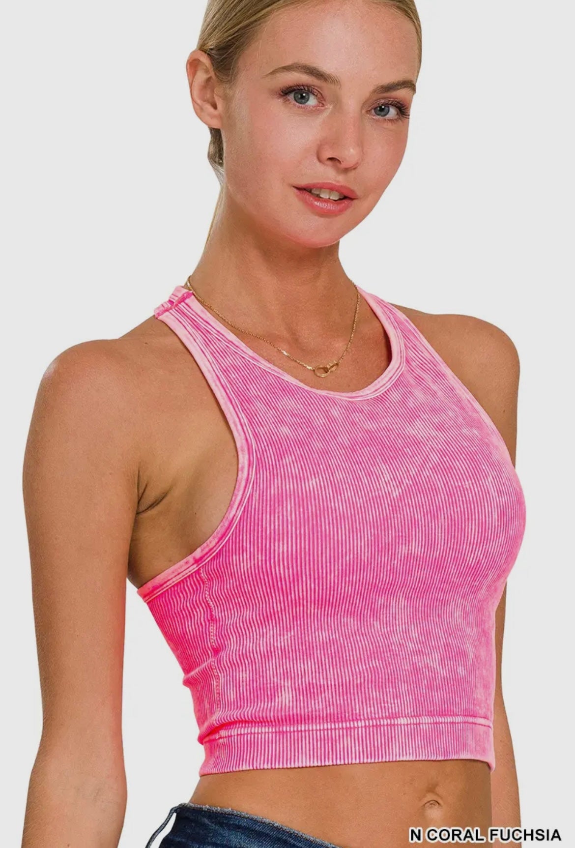 Premium Washes Seamless High-Neck Crop Tank
