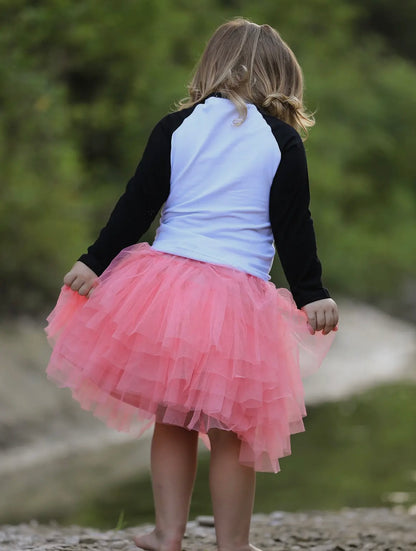 Girls Halloween (Bows & Pumpkins) long sleeve shirt and Pink Ruffle Skirt