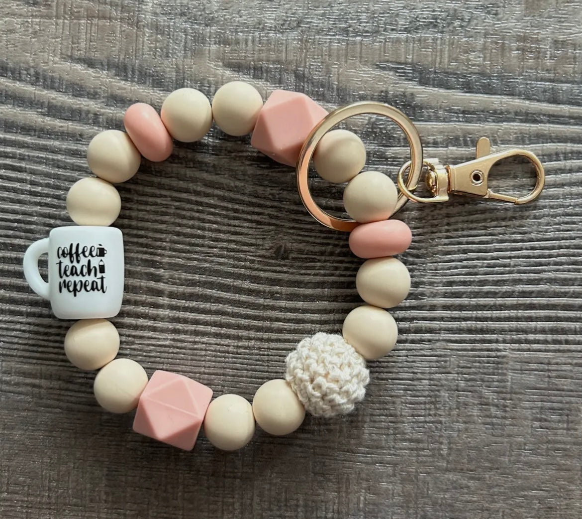 Coffee, Teach & repeat Wristlet keychain