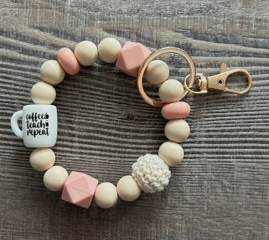 Coffee, Teach & repeat Wristlet keychain