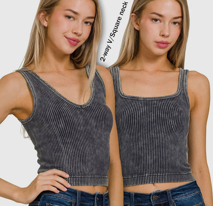 Premium Washed Ribbed Seamless 2-Way Tank