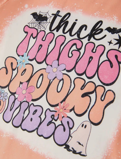 Halloween (Thick Thighs Spooky Vibes) Bleached Top & Flared Pants