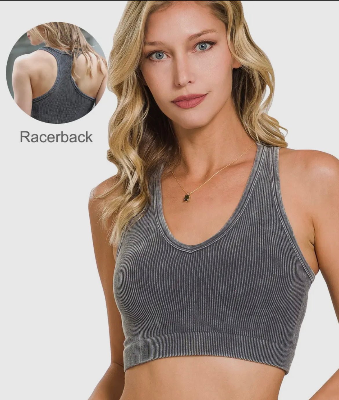 Premium Washed Racer Back Seamless Rib Crop Tank