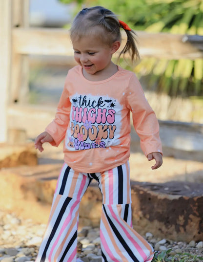 Halloween (Thick Thighs Spooky Vibes) Bleached Top & Flared Pants