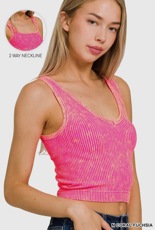 Premium Washed Ribbed Seamless 2-Way Tank