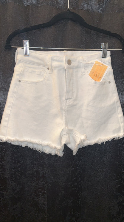 High rise Frayed Hem White Shorts