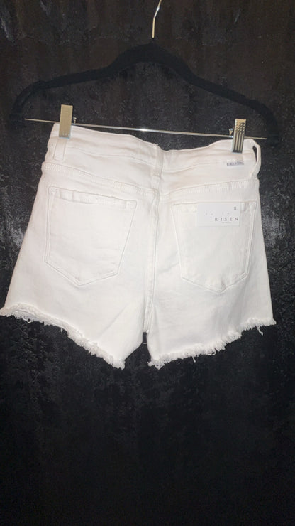High rise Frayed Hem White Shorts