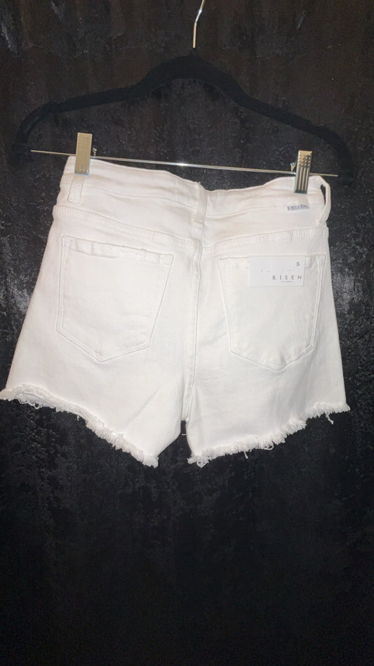 High rise Frayed Hem White Shorts