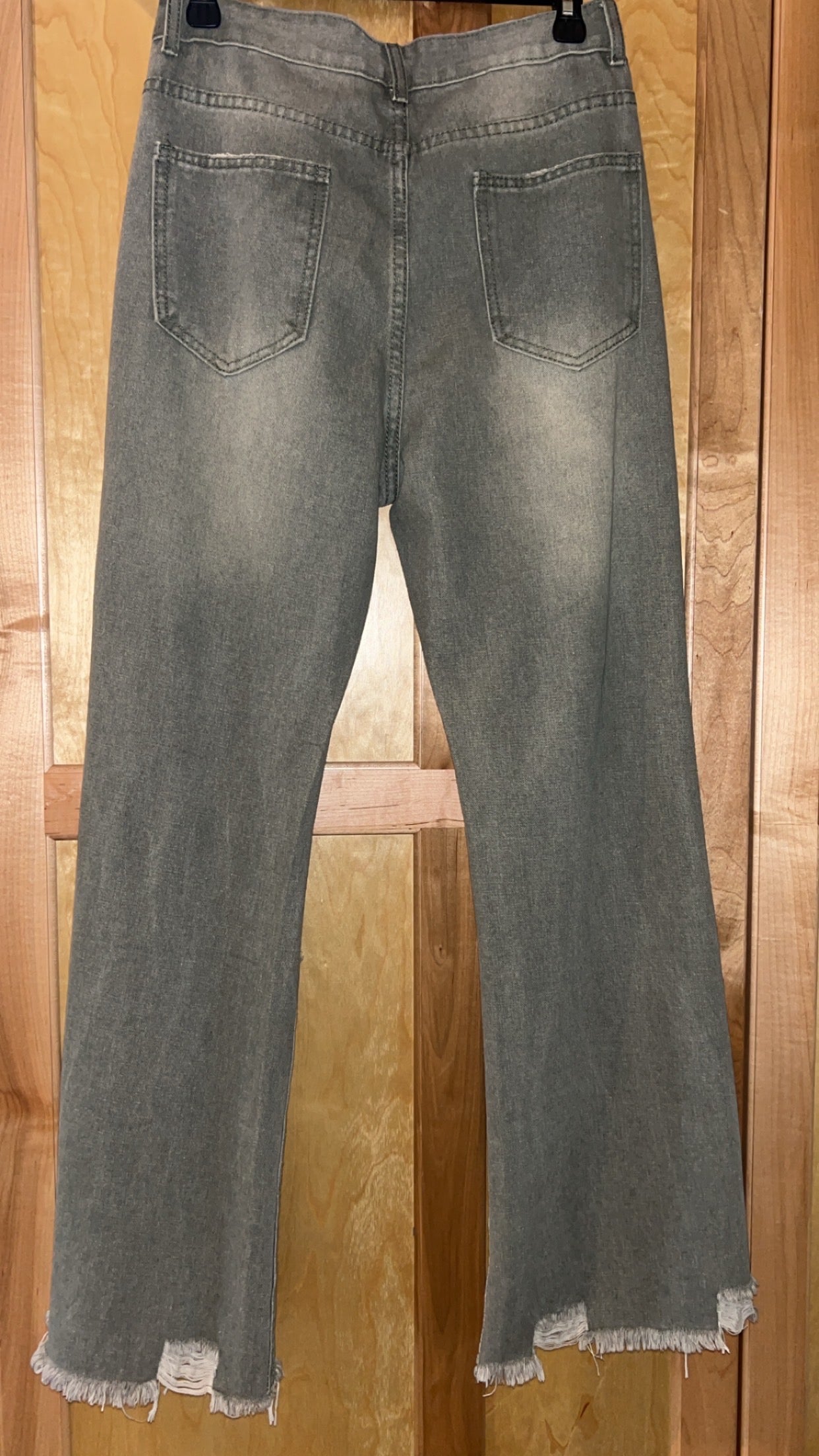 Light Olive Ripped Fray Hem Jeans