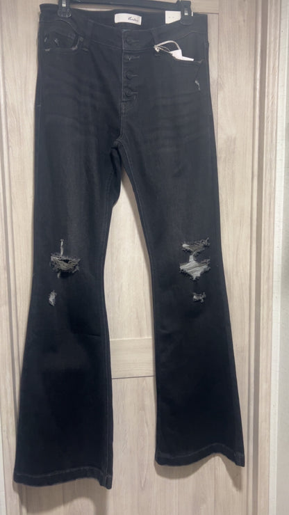 Black Kancan Mid rise ripped Bell Bottom Jeans