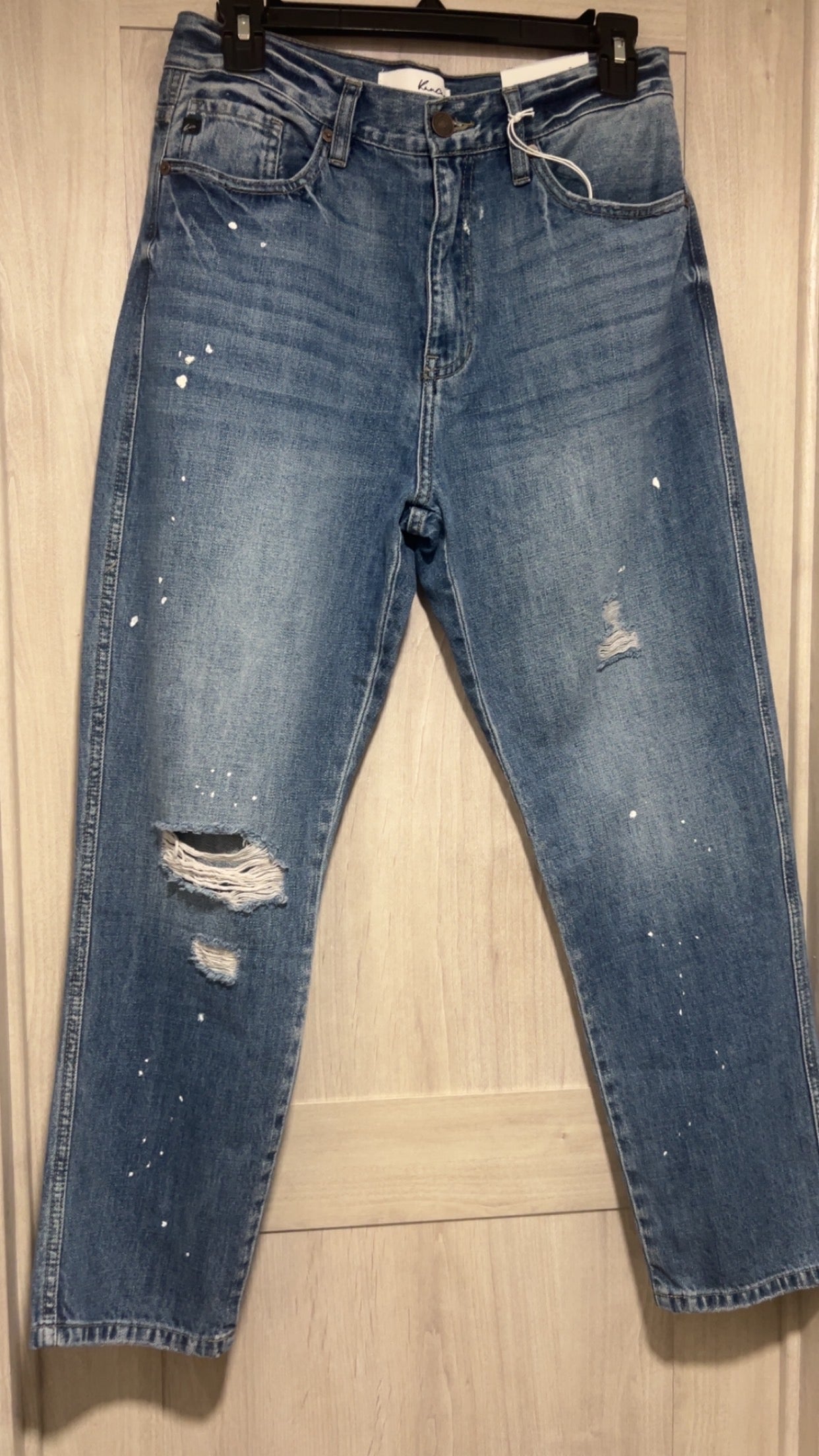 High Waisted (mom) relaxed thigh/taperd leg “paint splatter”