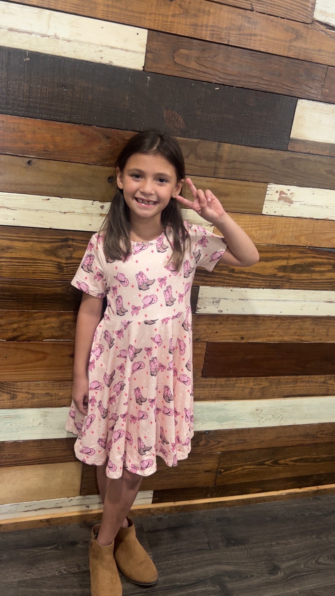 Girls pink Western boots & bows Short Sleeve Dress