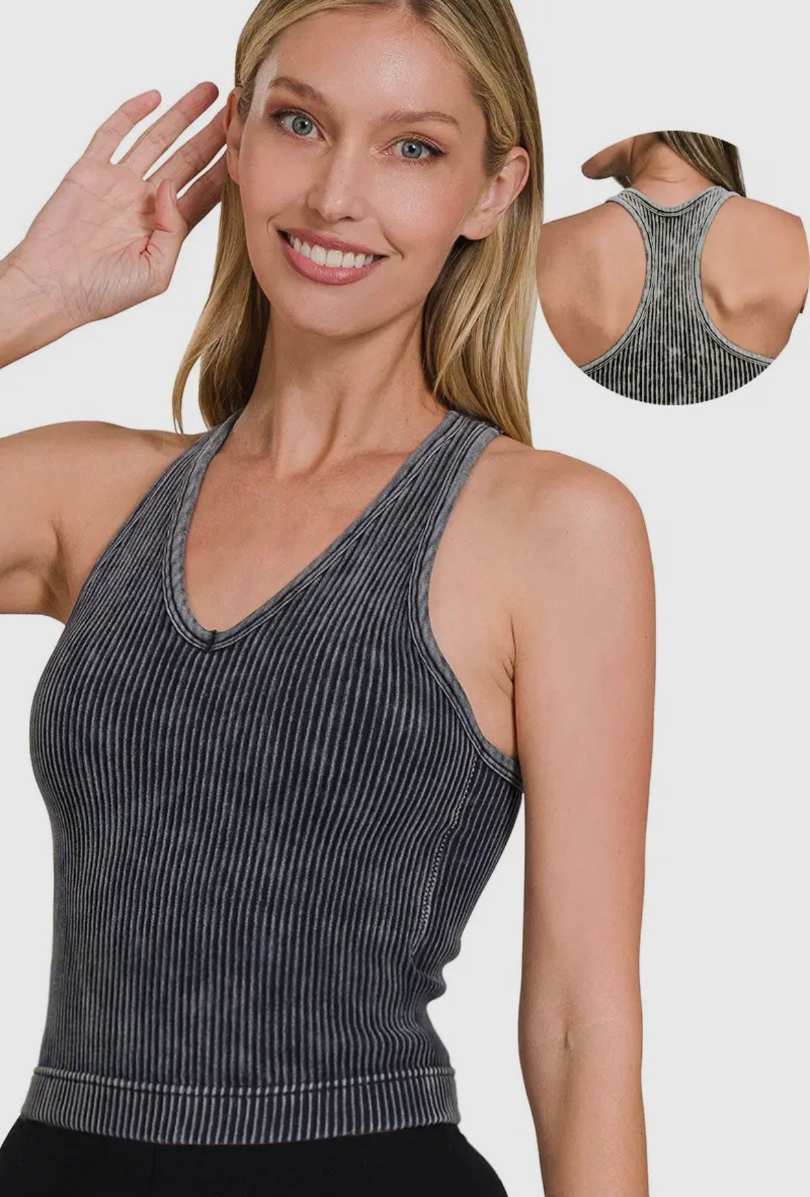 V Neck Washed Ribbed Seamless Tank Top