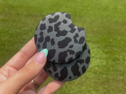 Black Leopard Car Coaster Set