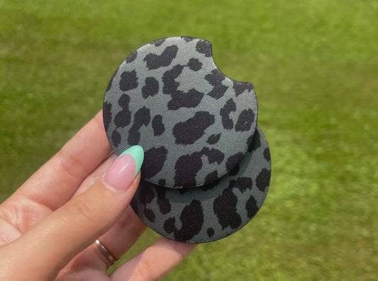 Black Leopard Car Coaster Set