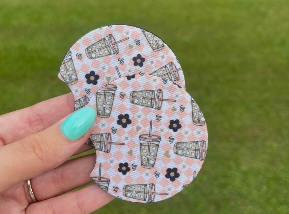 Iced Coffee Checkered Car Coaster Set
