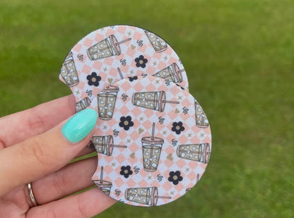 Iced Coffee Checkered Car Coaster Set