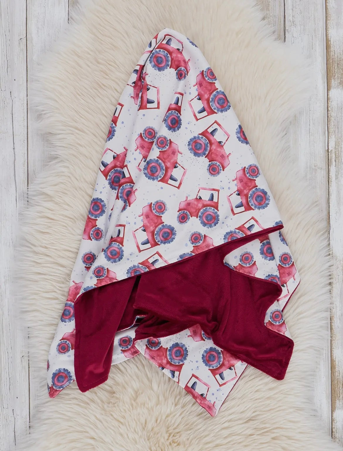 Bright Red Tractor Minky Blanket