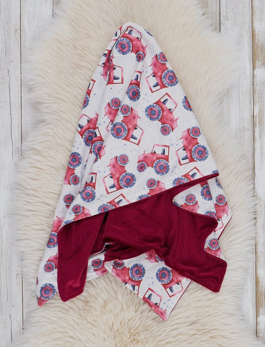 Bright Red Tractor Minky Blanket