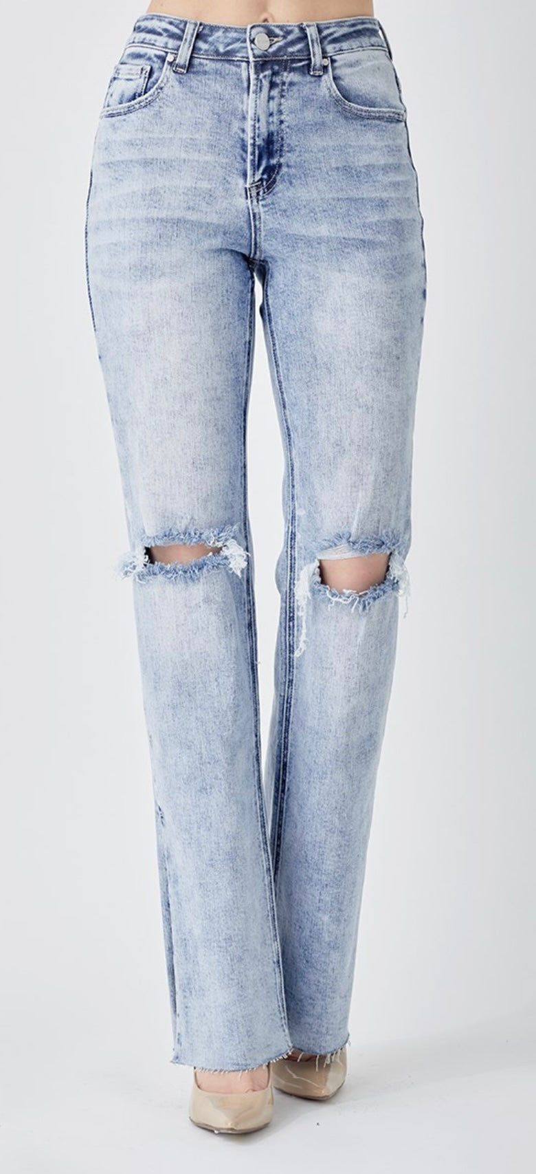High-Rise Long Inseam Straight Jeans (bottom has a slit on the side)