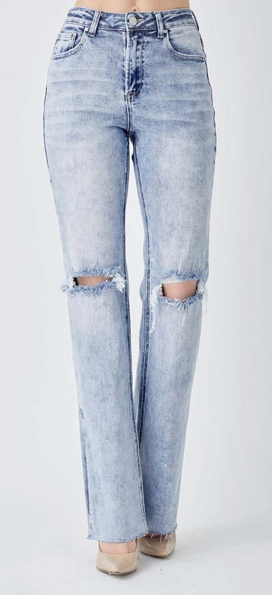 High-Rise Long Inseam Straight Jeans (bottom has a slit on the side)