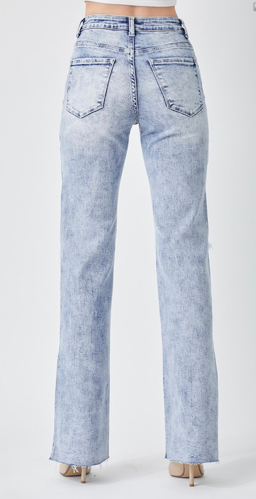High-Rise Long Inseam Straight Jeans (bottom has a slit on the side)