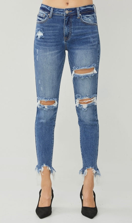 High Rise Distressed Wash Skinny Jeans
