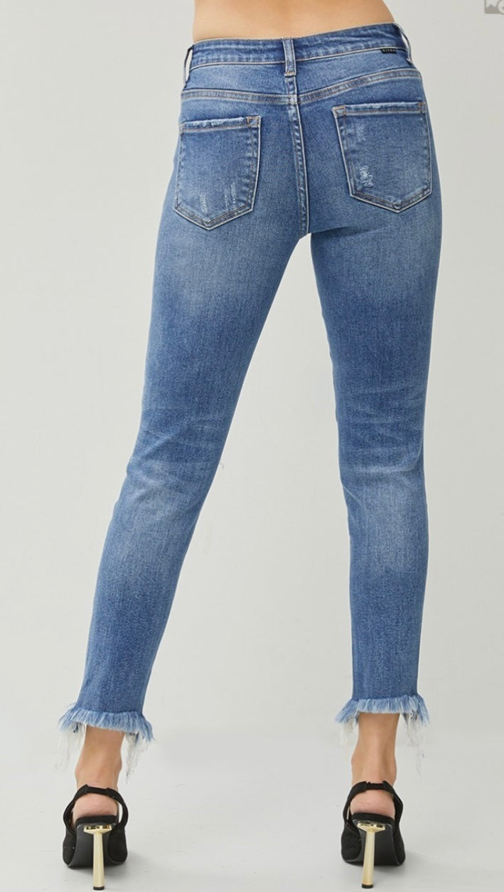 High Rise Distressed Wash Skinny Jeans