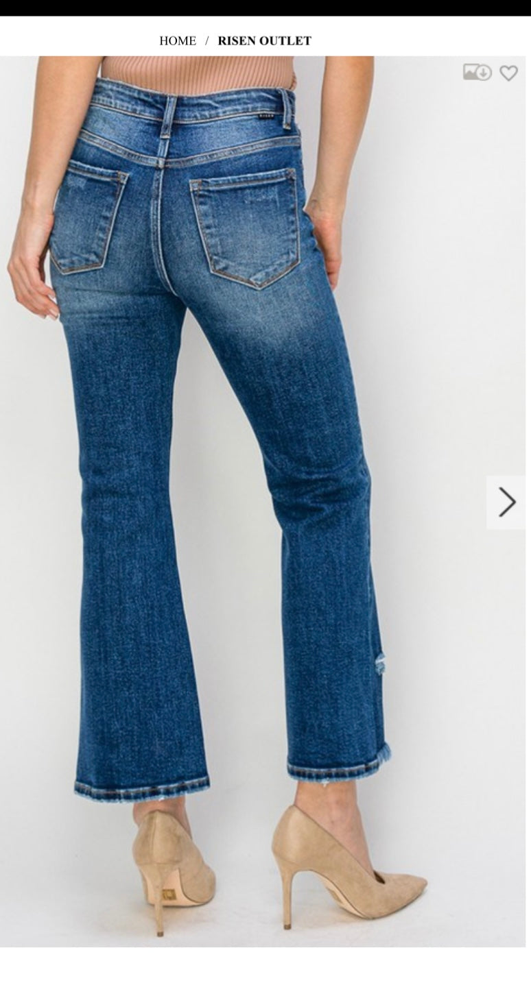 High Rise Dark Ankle Flare Jeans
